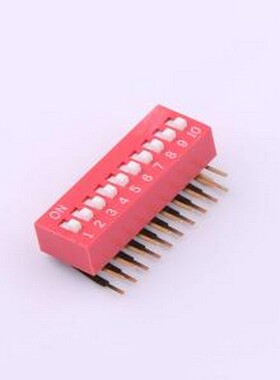 DA-10-R-T 拨码开关 2.54mm间距 10位 琴键式 90度弯插侧拨 红色