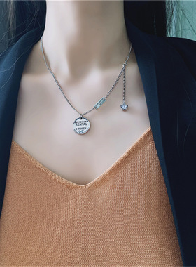 925纯银饰字母圆牌项链ins冷淡风女星星长款小众设计百搭复古简约