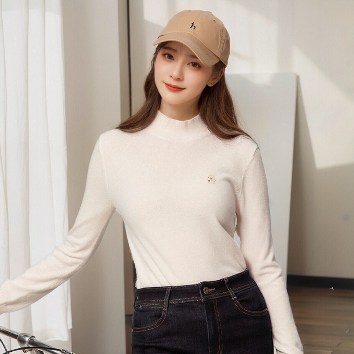HAZZYS专柜正品2024冬新品哈吉斯女半高领打底羊毛衫ABYSD0BDX05