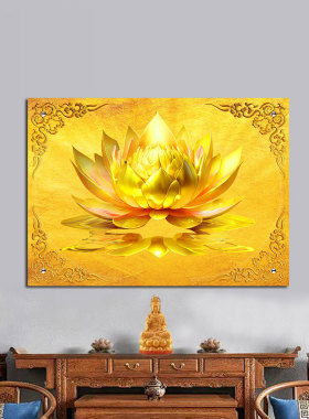 金闪闪莲花壁纸荷花墙纸佛堂背景画禅意莲花壁画禅房寺庙佛家贴画