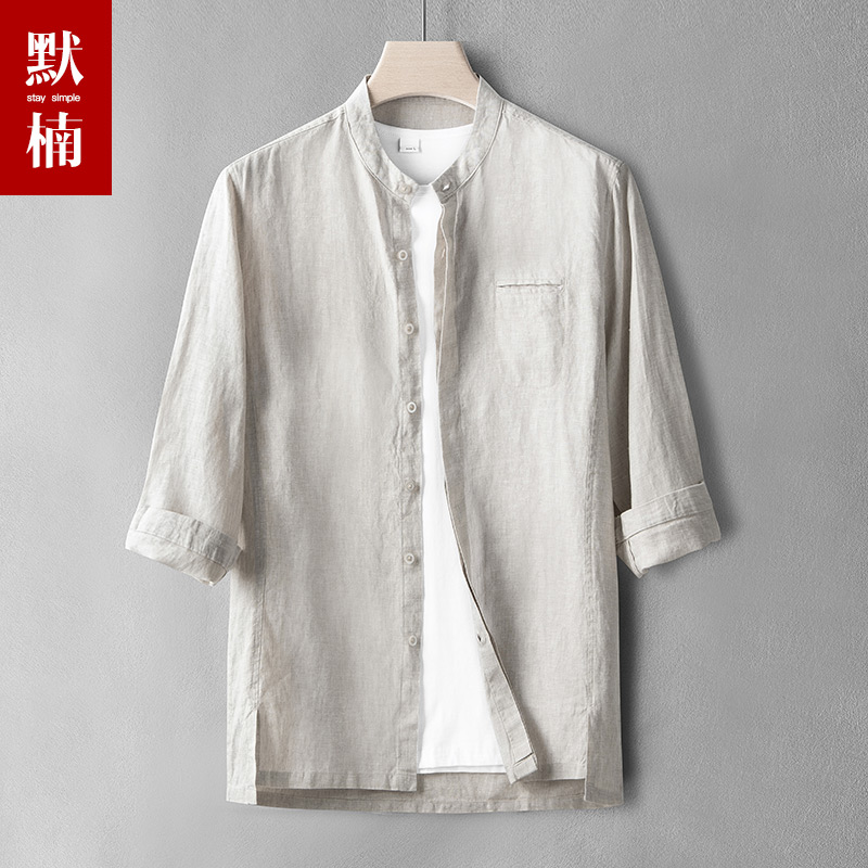 暗门襟立领7分袖日系简约寸衫