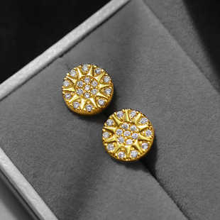 A+金色耳钉女前卫设计时尚个性新品耳饰节日礼物圆形小巧芒星耳环