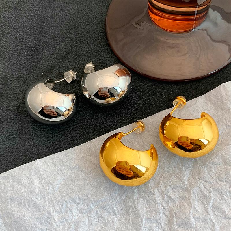 不规则高级感极简手工显脸小百搭925银针法式耳钉金属水滴球球女