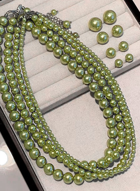 施家珍珠项链女气质高级感清新减龄甜美夏日薄荷曼波绿锁骨链颈链
