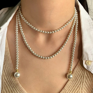 澳白色长款珍珠项链女法式高端小众毛衣链配饰轻奢高级感气质颈链