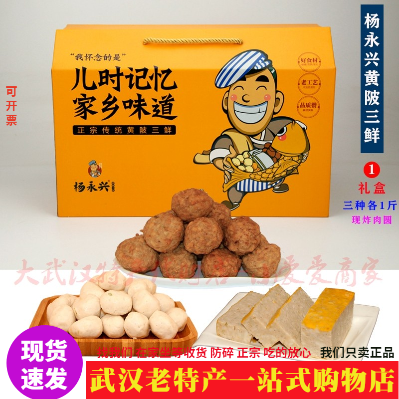 武汉老品牌杨永兴黄陂三鲜礼盒现炸肉圆子鱼丸肉糕混装冰袋保鲜发