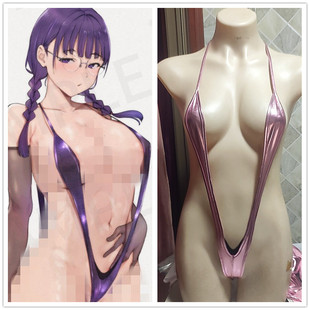 7天发货，下单定做【V字形T裆  冰丝拼接烫金PU布高叉泳衣 少女】