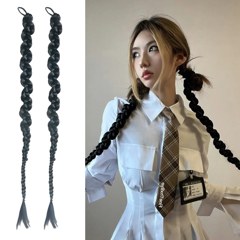 夏日酷辣新中式美少女双马尾扭扭辫欧美风假发三股成品女拳击辫子