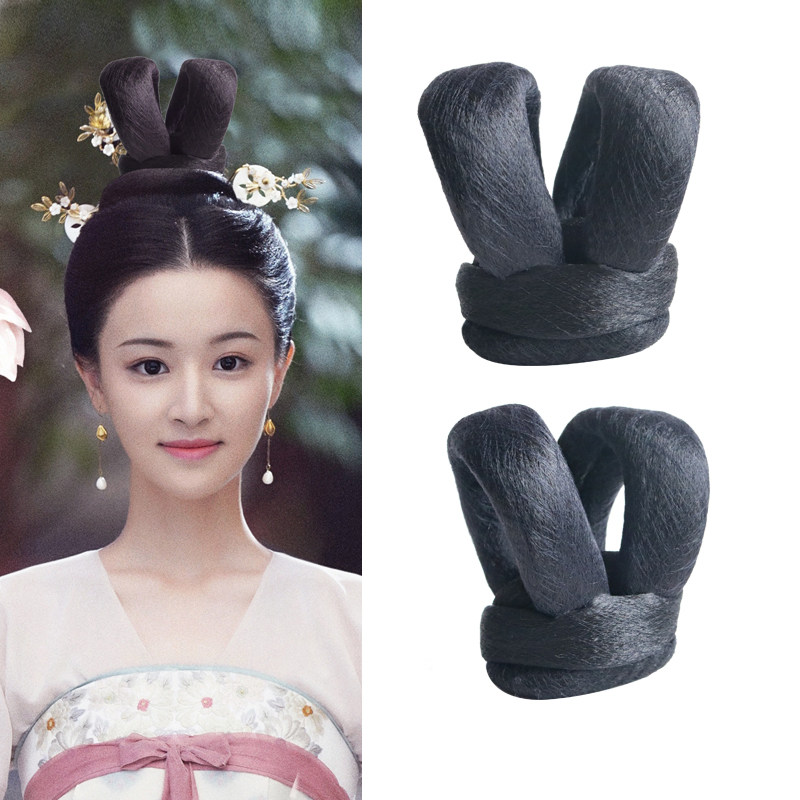 古装造型少女太平小双环假发髻汉服襦裙唐双头兔耳全发丝软假发包