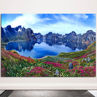长白山天池山水装饰画聚宝盘意境风景画名胜景点壁画客厅酒店挂画
