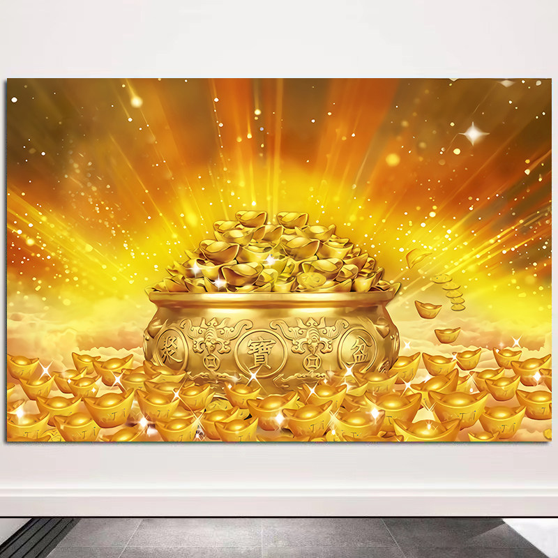 聚宝盆财源滚滚招财进宝黄金满地佛堂电视沙发背景墙自粘壁画挂画,家居饰品,现代装饰画,淘宝优惠券,粉丝福利购,淘宝优惠卷