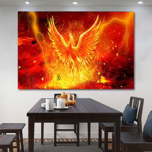 火凤凰涅槃神鸟招财粘画百鸟朝凤凰图吉祥如意玄关办公室客厅壁画