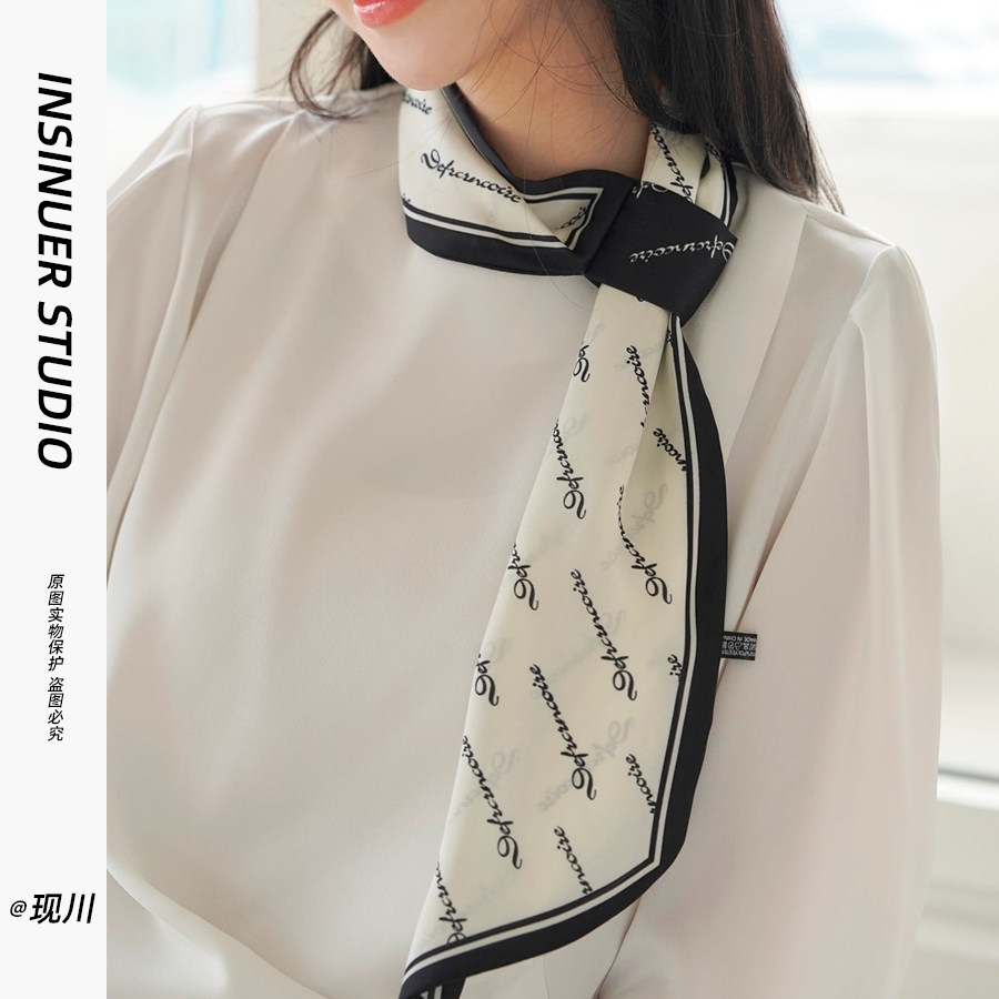 INSINUER【懒人耳朵】英文长条小领巾韩版丝巾女春秋百搭围巾丝巾