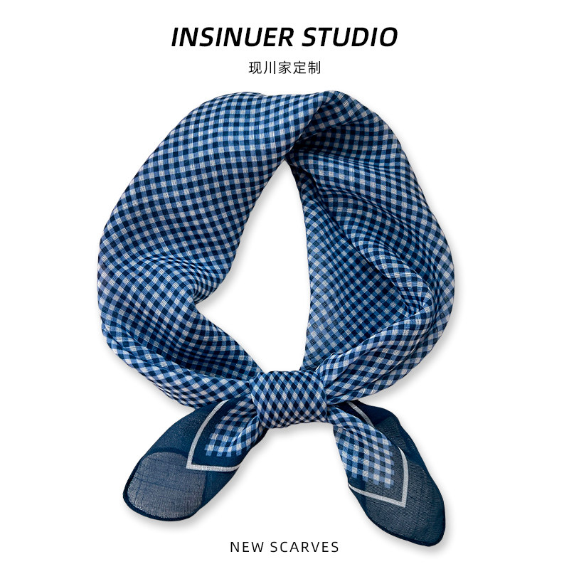 INSINUER【bella穿搭】格纹小方巾女生棉感护颈领巾百搭春秋搭配