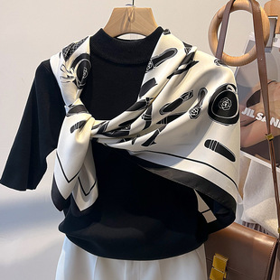 洋气小香风90大方巾女斜纹绸夏季丝巾防晒沙滩巾两用披肩领巾外搭