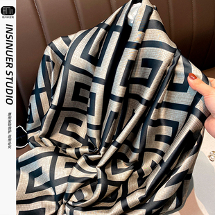 【高级感】G纹显白丝巾女春夏防晒薄超大披肩装饰纱巾洋气仿真丝