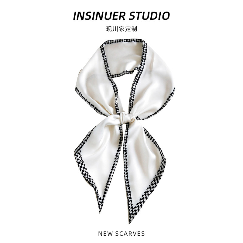 INSINUER【石原里美】千鸟格小丝巾长条百搭细窄简约装饰飘带绑发