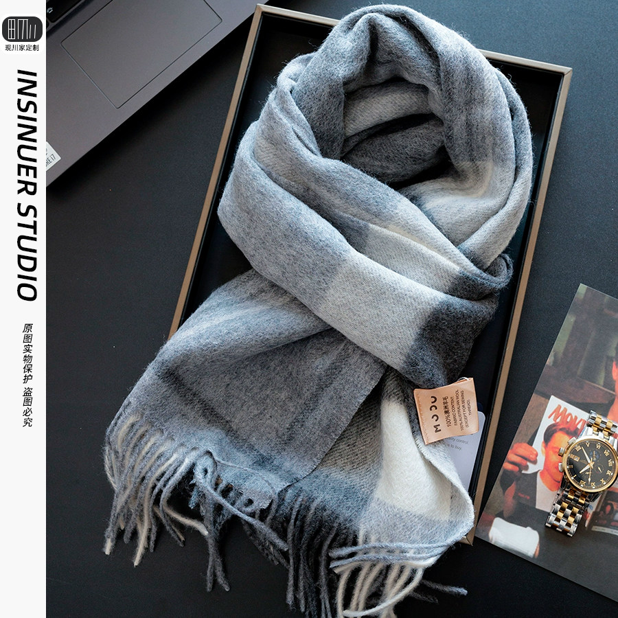 INSINUER 灰色格子100%wool澳洲纯羊毛围巾冬季男士围脖学生送礼,服饰配件/皮带/帽子/围巾,围巾/丝巾/披肩,淘宝优惠券,粉丝福利购,淘宝优惠卷