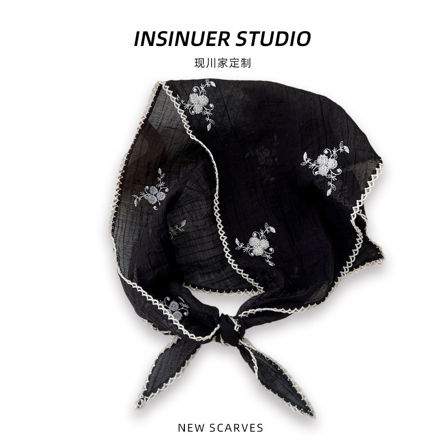 INSINUER【法式复古】田园风三角巾女士百搭围巾春秋花朵丝巾屁帘