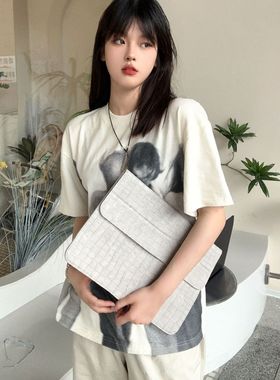 内胆包14寸适用苹果macbookpro13英寸保护套简约鳄鱼纹皮革华为笔记本电脑包Air15