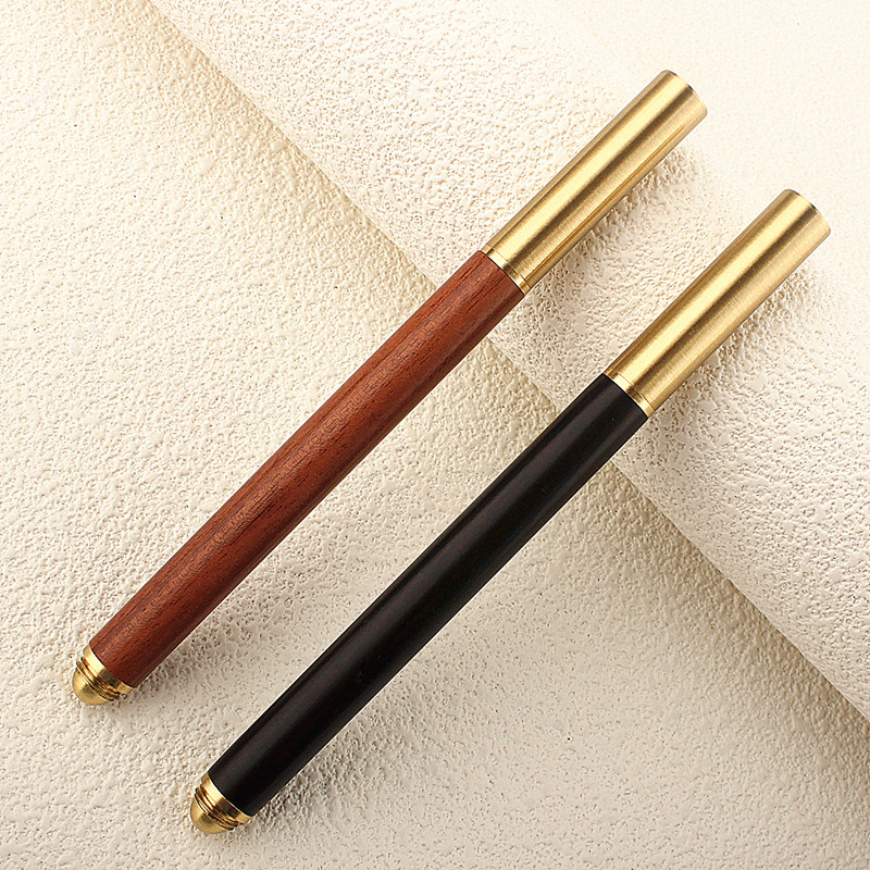 实木签字笔商务签单高档宝珠笔黄铜盖子复古梨花木签字笔中性笔