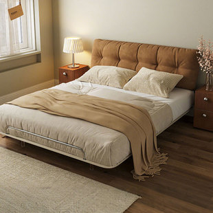 碳素钢悬浮床铁艺泡芙床小户型猫爪布艺主卧1.8m齐边架子床中古风