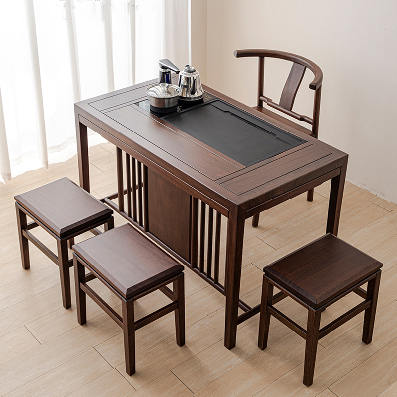 新中式实木茶台家用客厅茶桌套装办公室茶几乌檀木会客桌榫卯工艺