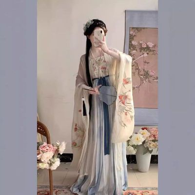 2023新款女汉服 桃溪 重工绣花大袖衫唐制诃子裙日常春夏季节款式