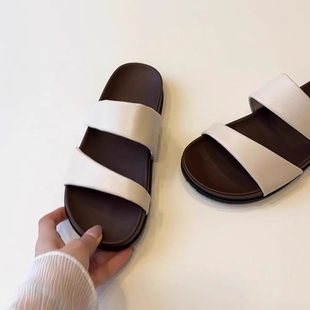 沙滩一字拖鞋 2025夏季 女外穿配裙子法式 新款 女 厚底凉拖鞋