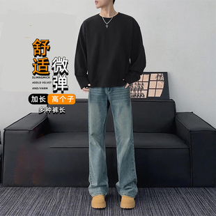 190加长裤子男夏季新款高个微喇美式复古牛仔裤男款宽松直筒裤110