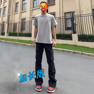 美式高街迷彩加长牛仔裤男190高个子工装裤子修身窄版直筒微喇裤