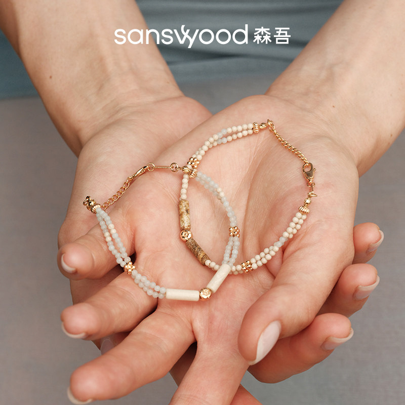 sanswood森吾《浮生小记》白化石串珠手链叠戴天河石新中式手串女