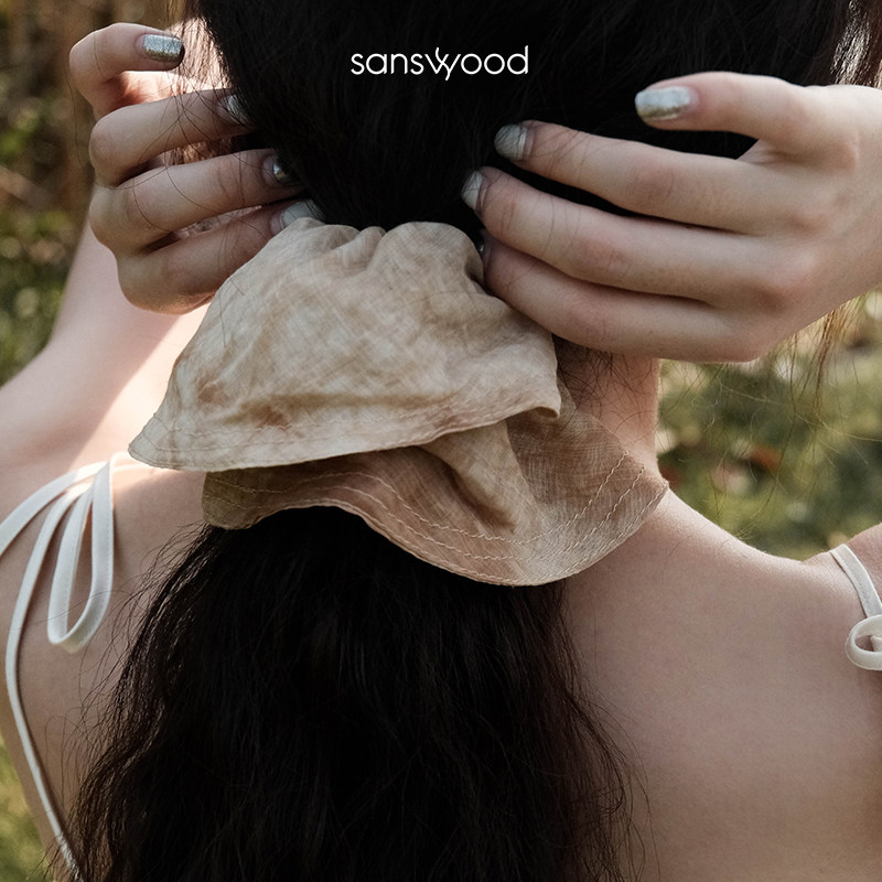 sanswood 杏色扎染宽边大肠发圈女 高级感发饰气质 文艺闺蜜头花