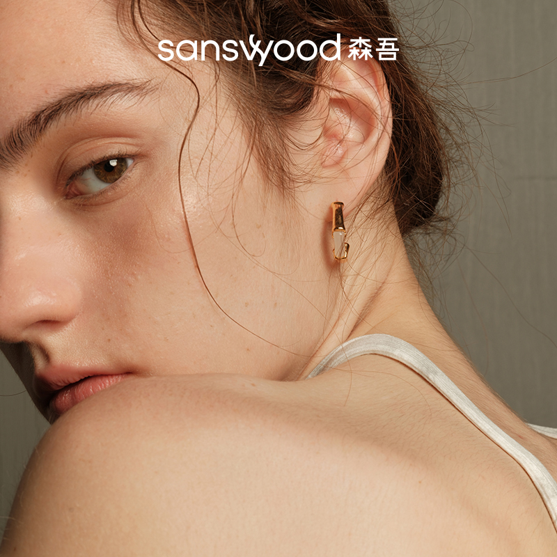 森吾和田白玉竹节纯银耳环