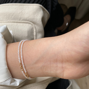 sanswood 2.5mm简约mini小珍珠手链18k金女 限量 天然淡水1.6