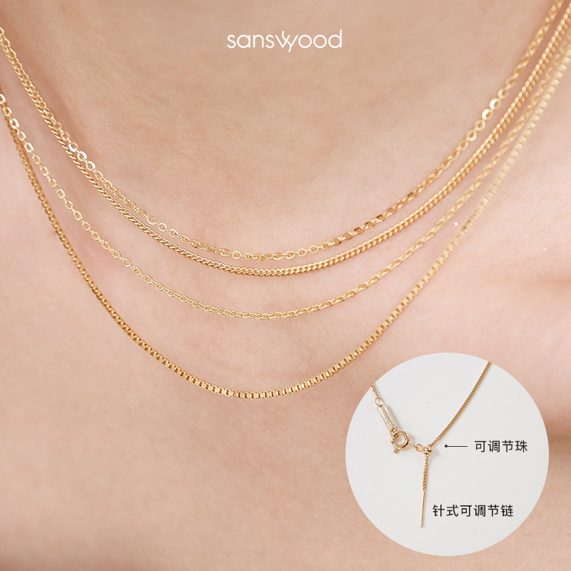 sanswood纯银素链锁骨链可调节女