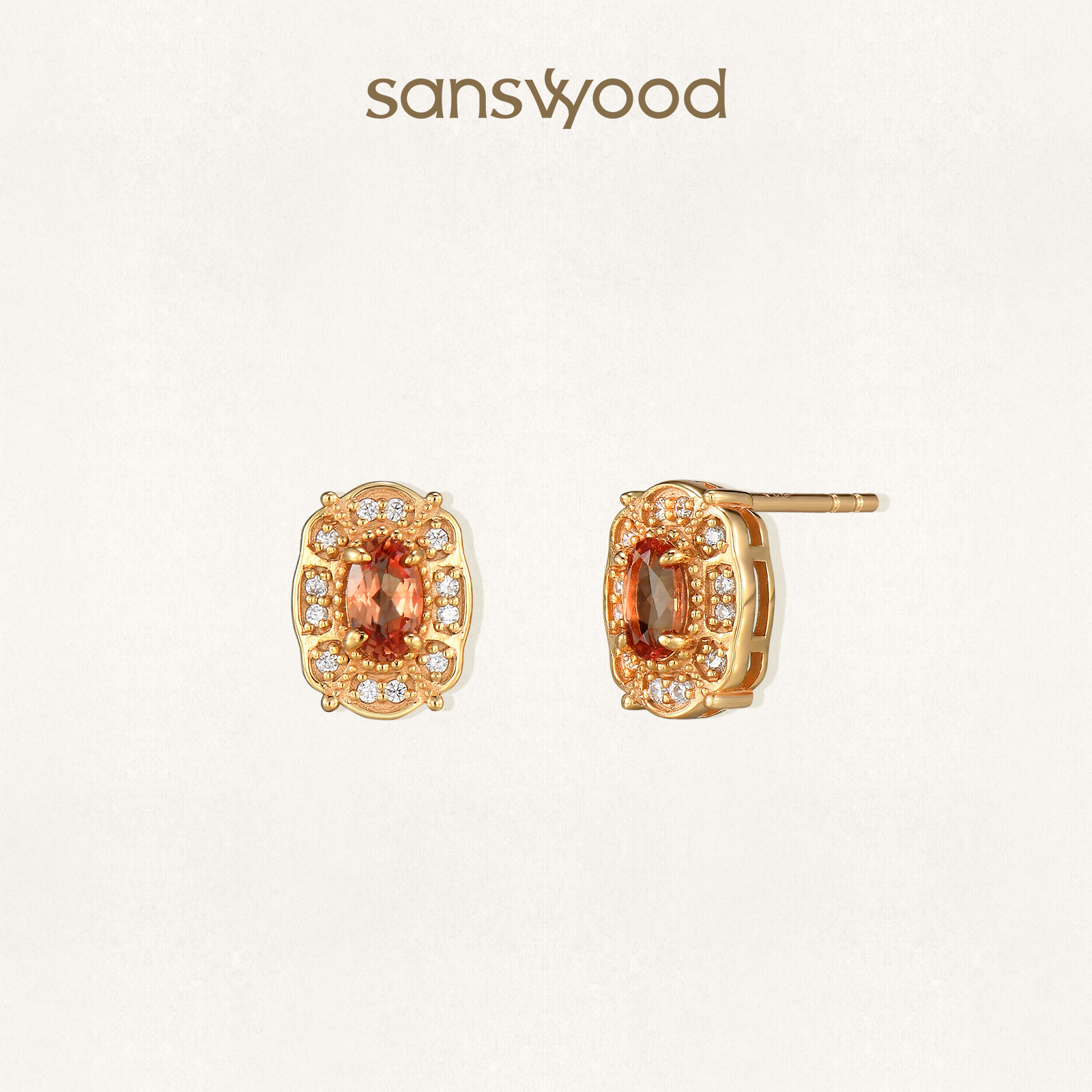 sanswood森吾《金鱼姬》培育橙蓝宝耳钉精致画框镶钻轻奢耳饰女生