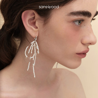 sanswood 超仙气质白松石磨砂耳环女纯银中长款高级感耳线 显脸小