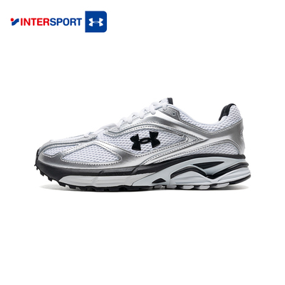 安德玛男鞋休闲鞋2025秋季新款网面透气银色跑步鞋官方正品运动鞋