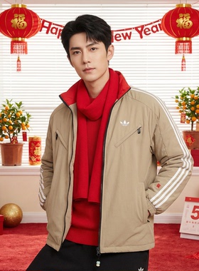 阿迪达斯三叶草红色棉服男士双面穿运动服新年款棉袄外套KA0822