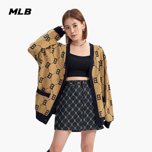官方外套复古针织衫MLB