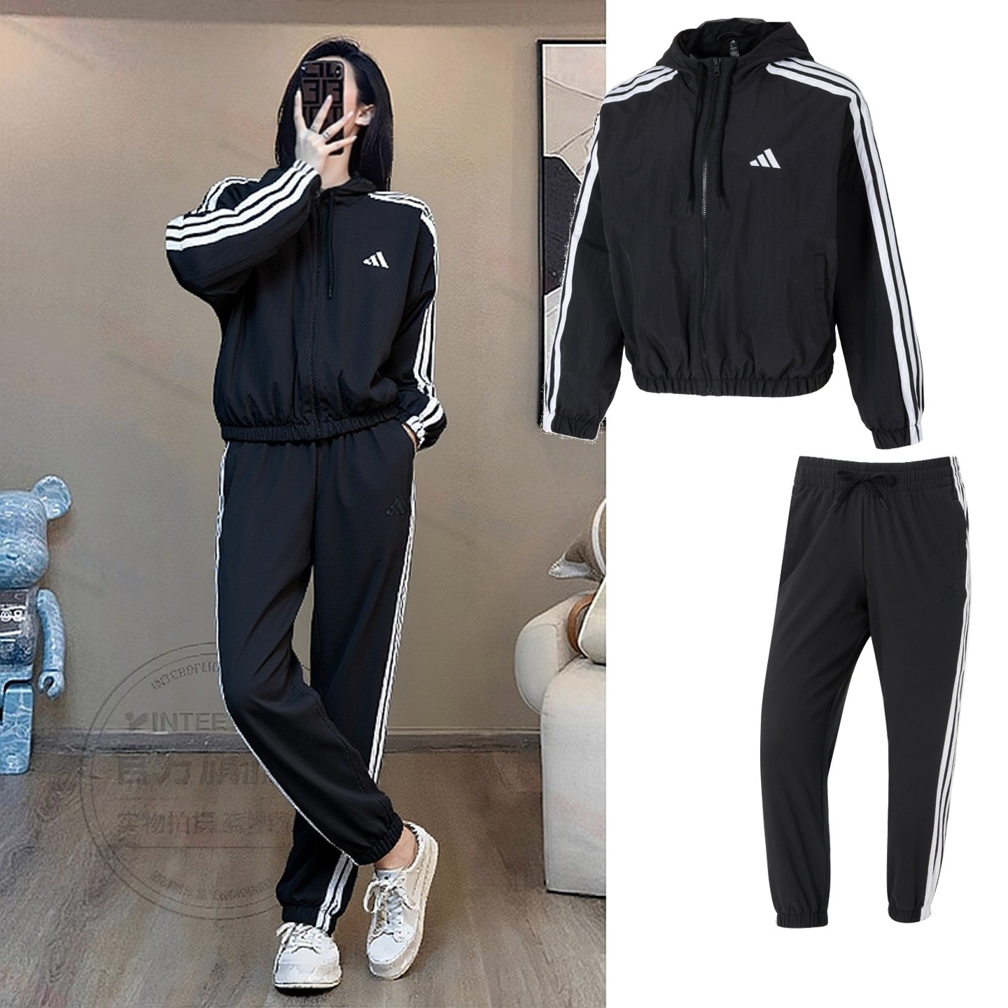 Adidas阿迪达斯正品梭织连帽夹克长裤套装春季新款运动休闲两件套,运动服/休闲服装,运动套装,淘宝优惠券,粉丝福利购,淘宝优惠卷