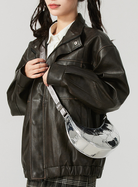 MLB官方单肩包女包2025秋季NY复古老花休闲包拎包月牙包7ACRMD75N