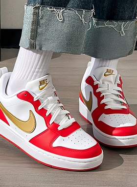 耐克NIKE官方正品板鞋女鞋2025冬季新款运动鞋红色COURT休闲童鞋