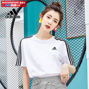 体恤衫 阿迪达斯短袖 半袖 白色纯棉修身 休闲透气运动T恤 女2026夏季
