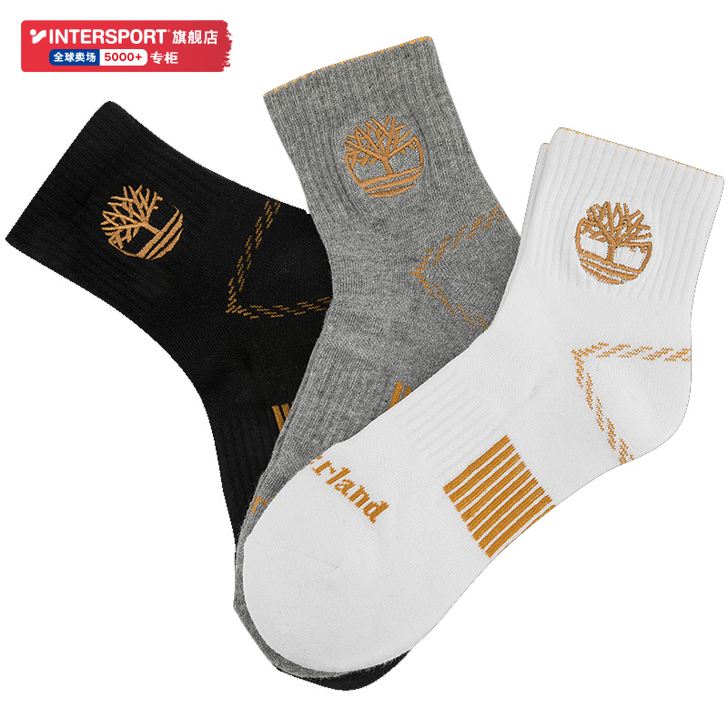 Timberland添柏岚男袜子登山袜3双装透气舒适徒步袜中筒袜A1XEX