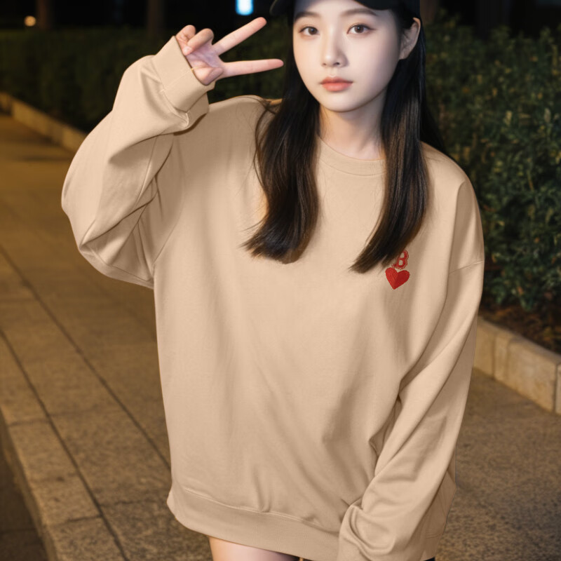 MLB官网宽松卫衣男女装24新款大码长袖运动卡其色套头衫3AMTH9144