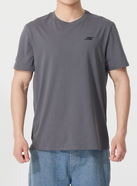 斯凯奇短袖男2026冬季新款灰色针织休闲运动T恤圆领半袖P225M270