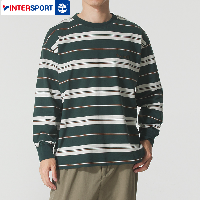 Timberland添柏岚官方长袖条纹T恤男新款舒适透气宽松套头衫A5RSM