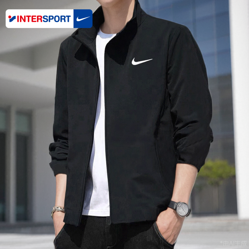 Nike耐克男士跑步夹克2025冬季新款速干梭织上衣薄款黑色立领外套